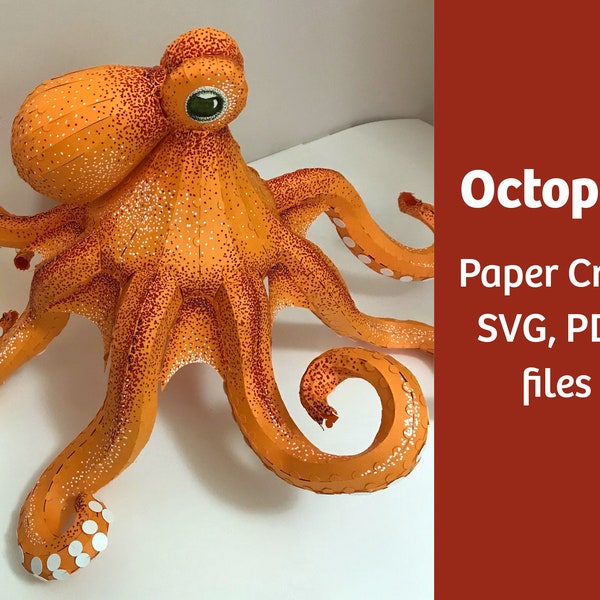 Octopus 3D paper craft, SVG file for Cricut, pdf files, vector templates, DIY craft project