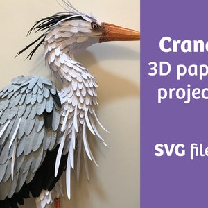 Créations artisanales en papier 3D oiseau grue, fichiers SVG pour Cricut, modèle vectoriel, 3D low poly, créations en papier bricolage