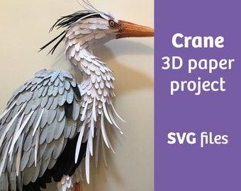 Crane 3D bird paper craft, SVG files for Cricut, vector template, 3D low poly, DIY paper craft