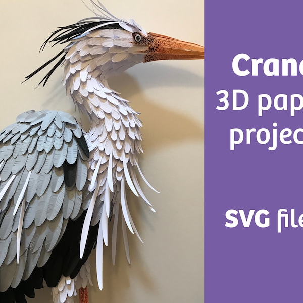 Créations artisanales en papier 3D oiseau grue, fichiers SVG pour Cricut, modèle vectoriel, 3D low poly, créations en papier bricolage