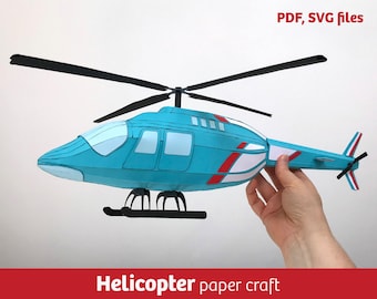 Helicopter 3D paper craft object, SVG file for Cricut, PDF files, boy's room decoration