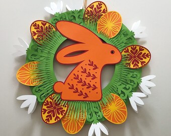 Easter wreath paper craft, SVG file for Cricut, Easter bunny, Easter home decoration