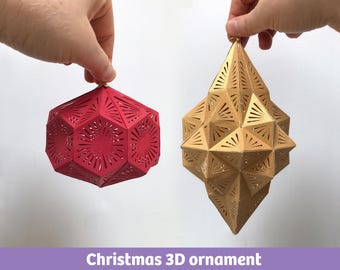 Christmas 3D ornament, paper craft festive lantern, SVG files, vector templates