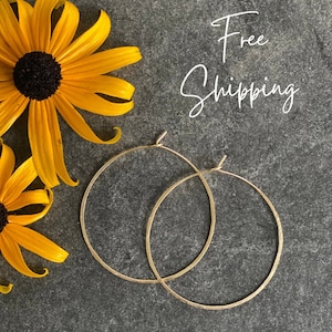 Classic Hammered Hoop Earrings, Thin Hoops, Sterling, Large Hoop Earrings, Gold Hoop Earrings, Silver Hoops, Small Hoop Earrings, Handmade image 1