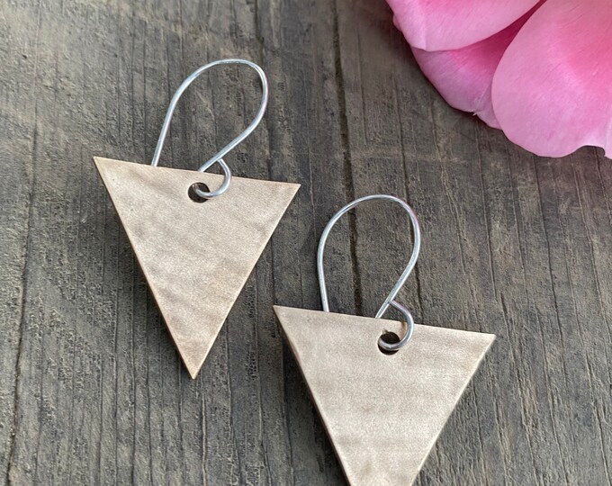 Mixed metal triangle earrings, geometrical earrings