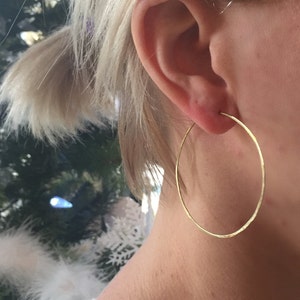 Classic Hammered Hoop Earrings, Thin Hoops, Sterling, Large Hoop Earrings, Gold Hoop Earrings, Silver Hoops, Small Hoop Earrings, Handmade image 4