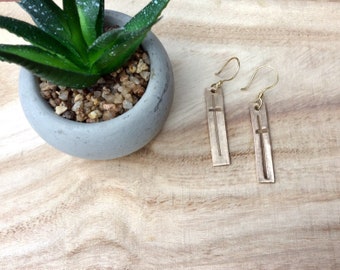 Handcrafted Bronze Cross Earrings, Long Dangle Design