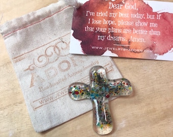 Prayer Cross, Handmade Cross, Cross, Religious Gift, Faith Gift, Pocket Token, Pocket Cross, Glass Cross, Handmade Glass Cross, Fused Glass
