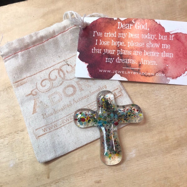 Prayer Cross, Handmade Cross, Cross, Religious Gift, Faith Gift, Pocket Token, Pocket Cross, Glass Cross, Handmade Glass Cross, Fused Glass
