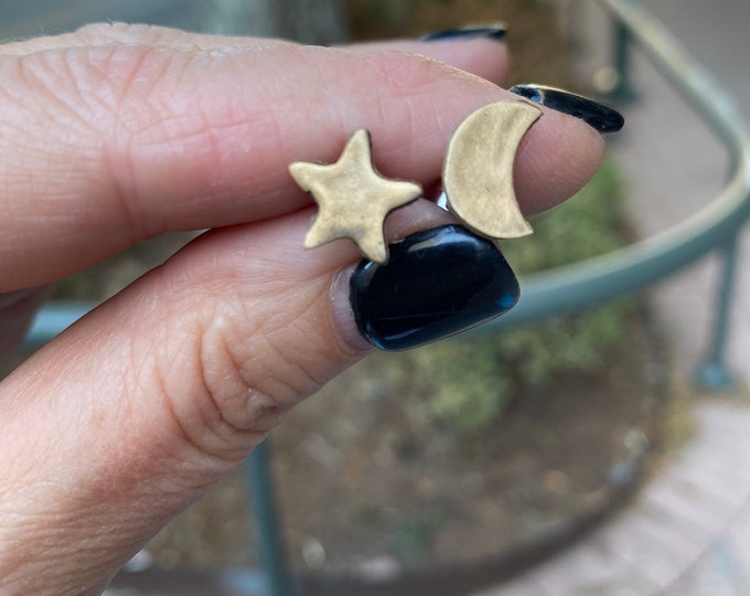 Moon and Star Earring Studs