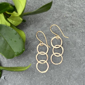 Triple  Hoop Hammered Earrings, Hoop Earrings, Gold Earrings, Gold Hoop Earrings, Hand Soldered Earrings, Brushed Gold Earrings