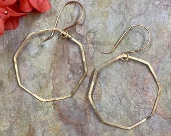 Hexagon Hoop Earrings hammered with French ear wire.