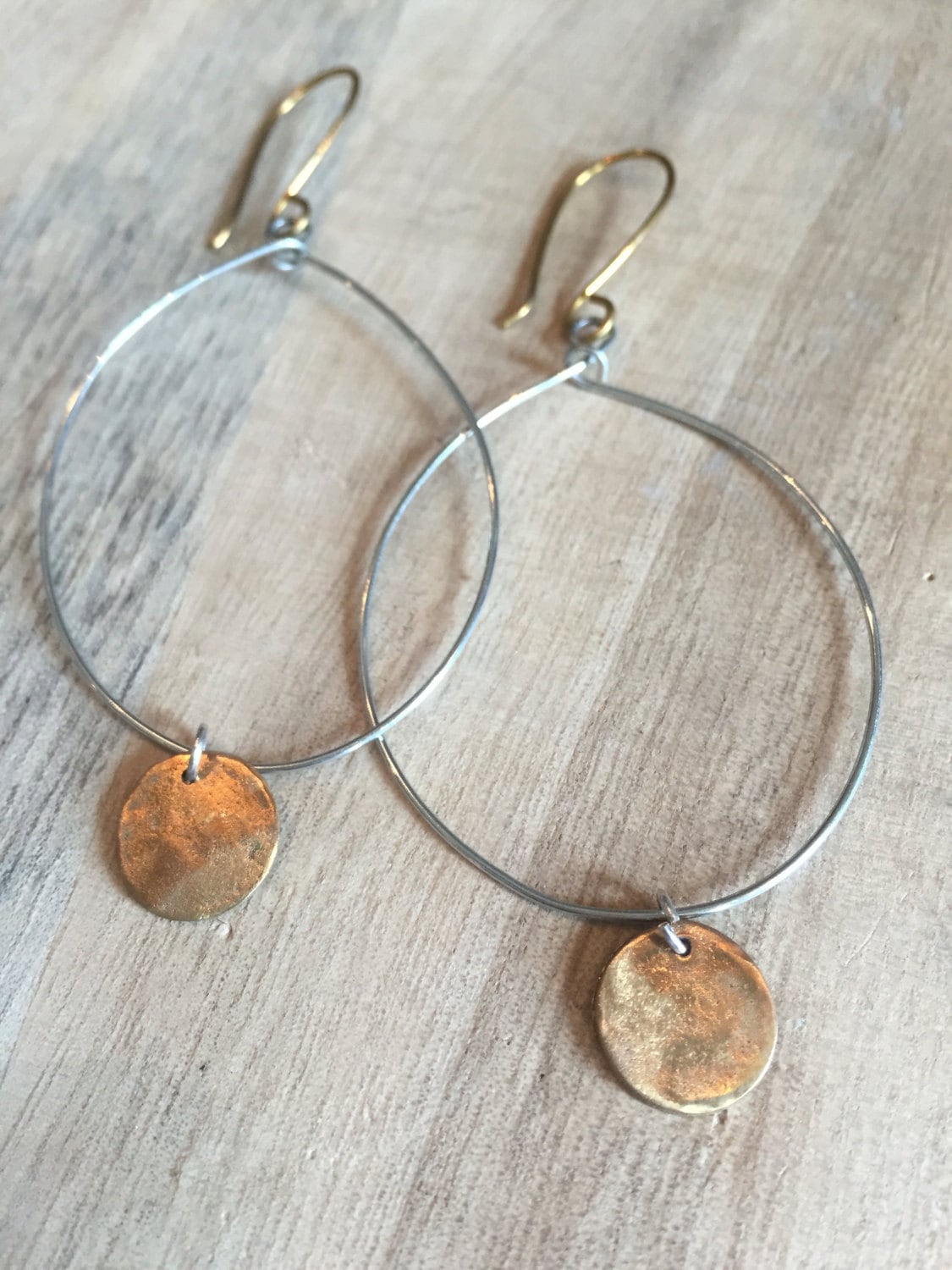 •LARGE TUBE HOOPS• mixed metal hoop earrings