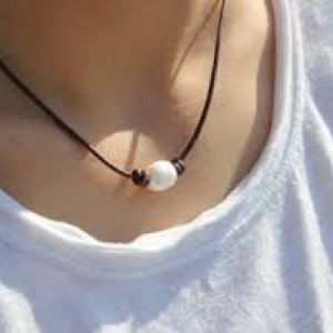 Single Pearl Leather Necklace, Leather Necklace, Pearl and Leather Necklace, Pearl Necklace, Simple Pearl Necklace, Pearl Choker, Freshwater