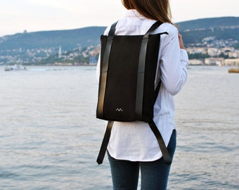 On-trend Stylish Black Minimalist Laptop Backpack for Her - Sleek and Functional Design