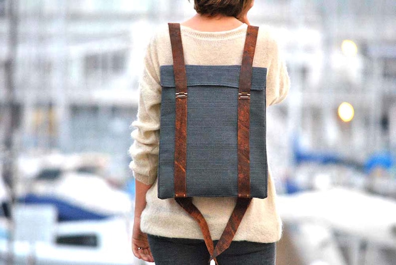 Personalized Backpack Waterproof Canvas Leather Straps Etsy