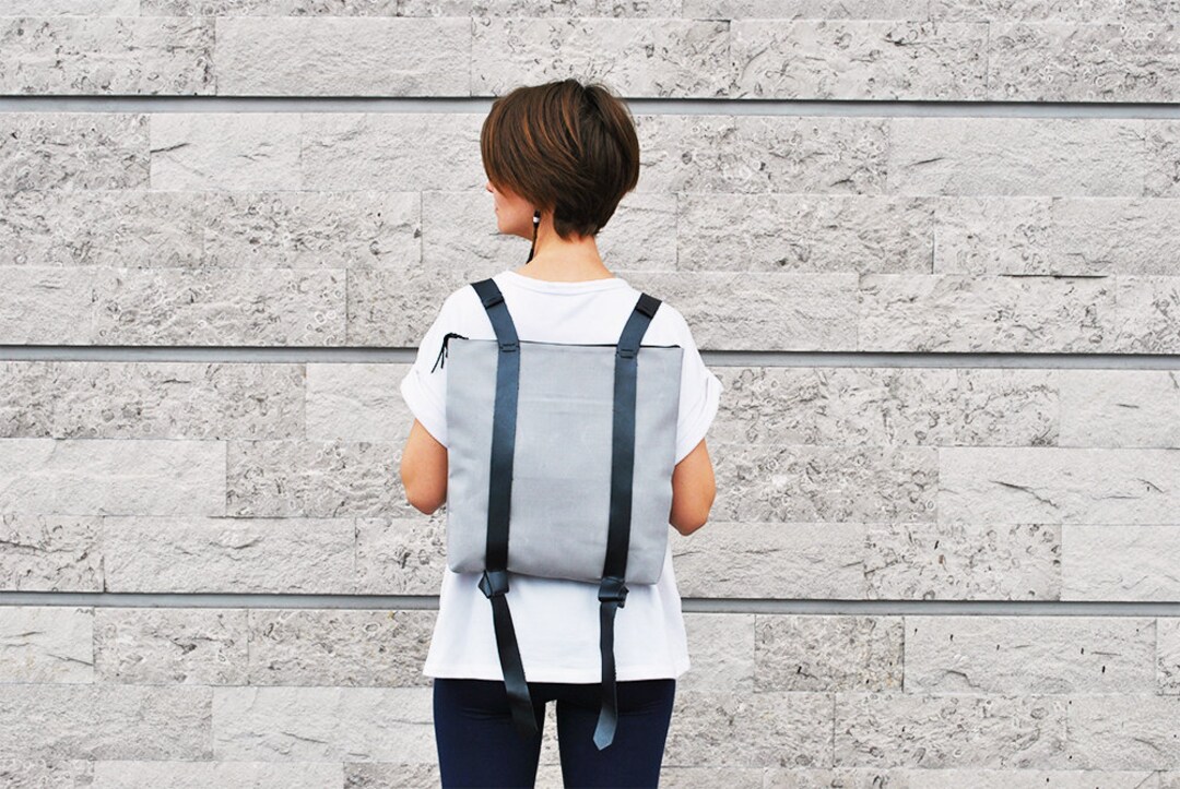Minimalist Backpack Leather Straps Lightweight Canvas Etsy