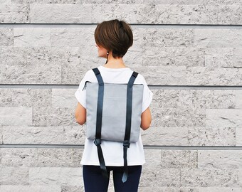Minimalist backpack leather straps, lightweight canvas backpack, zipper daypack 101
