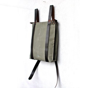 Waxed canvas backpack, minimalist backpack, Vegetable tanned leather bag,  waxed canvas leather bags, custom laptop backpack canvas rucksack