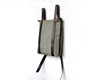 Waxed canvas backpack, minimalist backpack, Vegetable tanned leather bag,  waxed canvas leather bags, custom laptop backpack canvas rucksack
