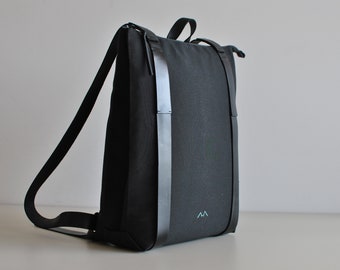 Black backpack, canvas rucksack, anti theft bag, canvas leather laptop bag, zipper daypack 301