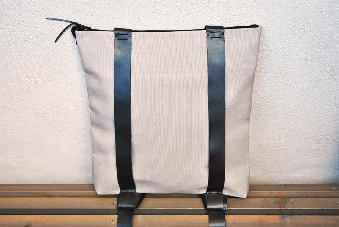 Minimalist Backpack Leather Straps Lightweight Canvas Etsy