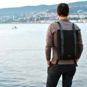 Vegetable tanned leather bag, waterproof backpack, work backpack, business backpack, office backpack, Zipper canvas daypack 202 image 8