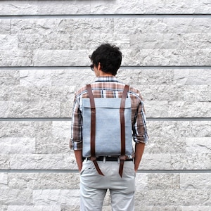 Handcrafted Canvas Leather Laptop Backpack - Fashionable Fella's Essential Accessory for Work or Travel