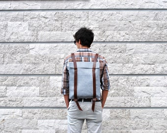 Handcrafted Canvas Leather Laptop Backpack - Fashionable Fella's Essential Accessory for Work or Travel