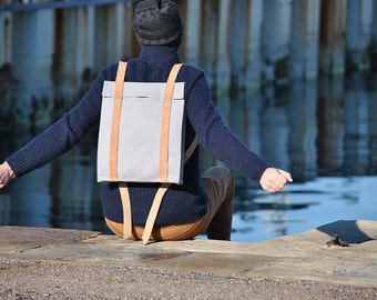 Anti theft bag, Canvas laptop backpack, square backpack, minimalist leather backpack, city rucksack, Custom backpack 201