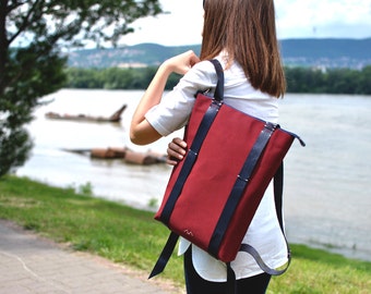 Minimalist Backpack, Veg tanned leather bag, Laptop rucksack, Canvas leather backpack, custom zipper backpack