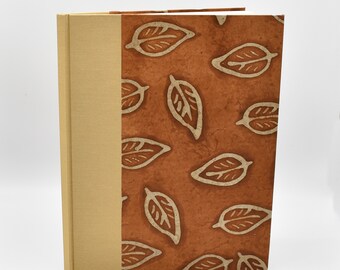 Handmade blank sketch book or journal with brown batik leaf cover