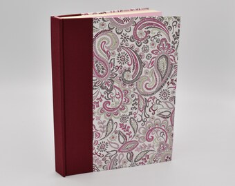 Handmade lined journal with burgundy and pink paisley