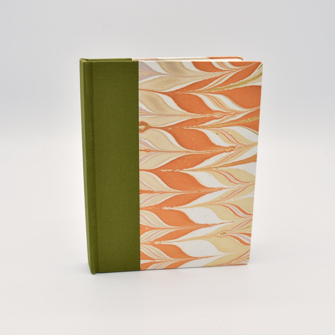 Handmade Blank Travel Journal With Orange and Cream Marbling Etsy
