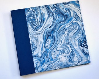 Handmade expandable 12x12 scrapbook with blue marbled cover