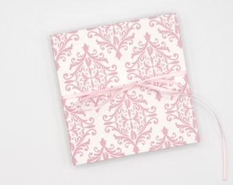 Handmade mini accordion album with pink damask pattern