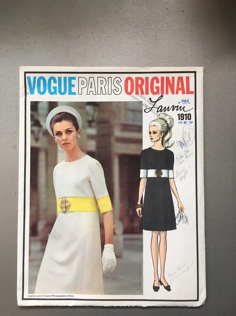 size 14 Vintage Vogue Original Sewing Pattern 1910 Lanvin designer Uncut Factory folded 1960 Misses one-piece dress pattern