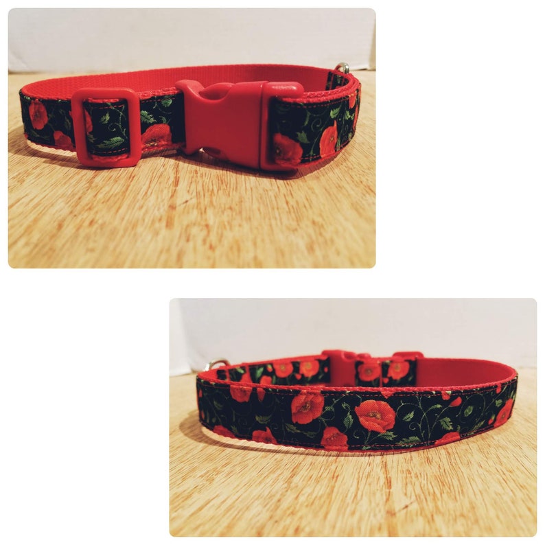 Poppy Dog Collar Red Dog Collar Floral Dog Collar Poppy Etsy