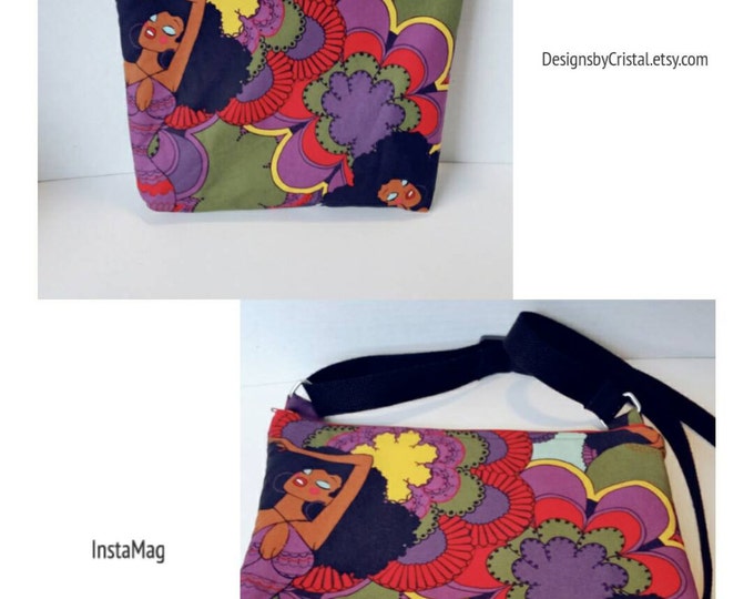 African Print Crossbody Bag - MINI BLOOM - BLACK main image 1