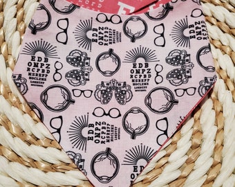 Optometry Reversible Cat or Dog Bandana -  Eye Doctor Themed Snap On or Slip On Dog Bandana