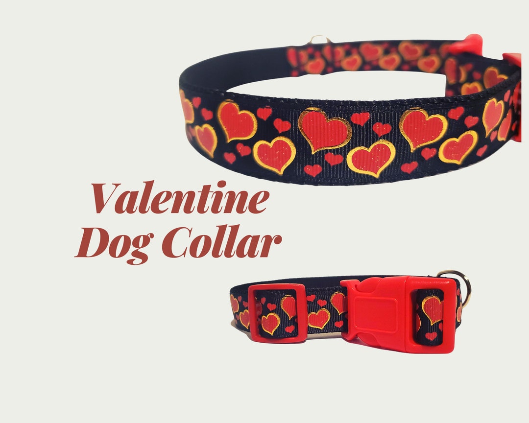 Valentine's Day Dog Collar Red Hearts Dog Collar Etsy