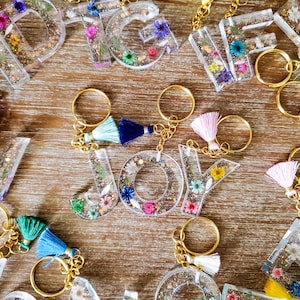 Floral Initial Resin Keychains