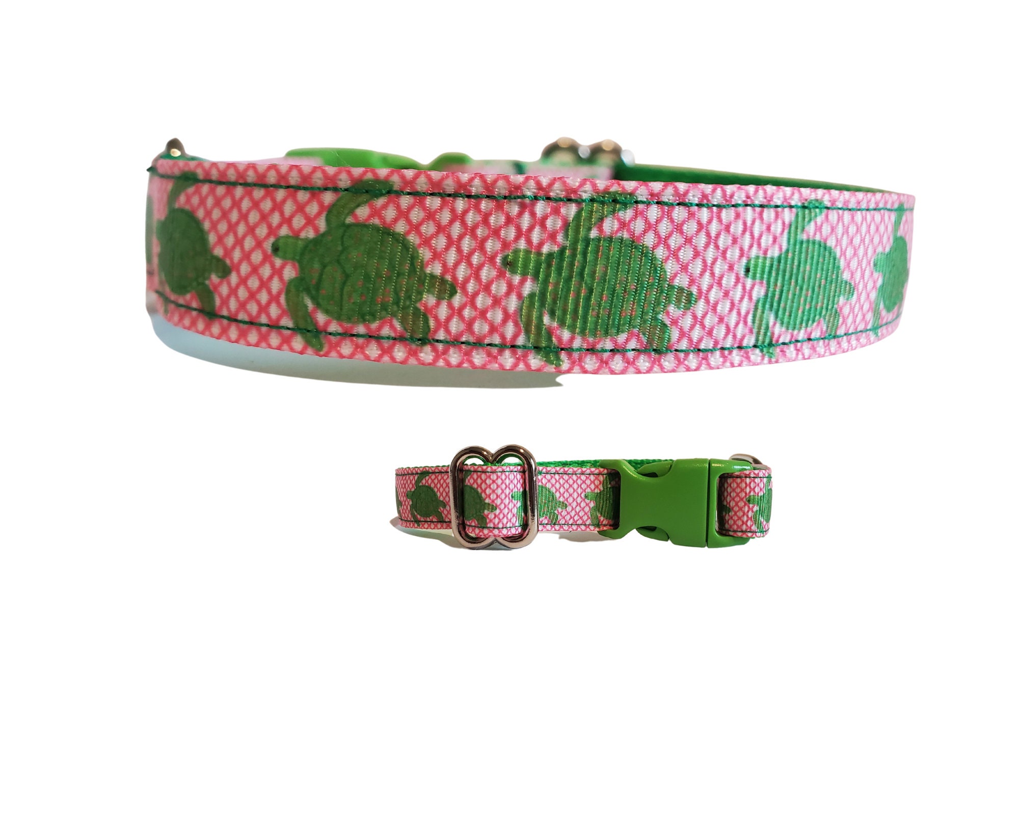 Sea Turtle's Dog Collar Green and Pink Dog Collar in A 