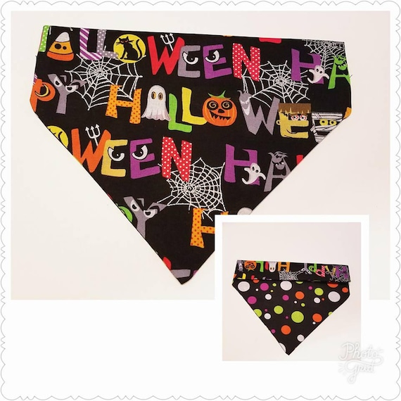 Over the Collar Orange With Boo Words Gift for Pets Slip on Bandana - Halloween Dog Cat Bandana
