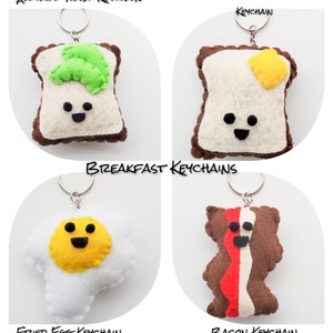 Breakfast Themed Felt Keychains – Avocado Toast, Bacon, Eggs & Buttered Toast – Handmade Morning Food Accessories – Cute Brunch Lover Gifts