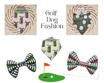 Pink Golf Themed Reversible Slip On or Snap On Dog Bandana - Golf Themed Dog Bow Tie - Golf Tee Dog Mom Scrunchie