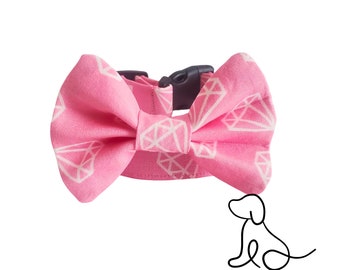 Pink Diamonds Dog Collar - Dog Bow Tie