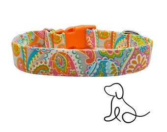 Orange Paisley Dog Collar - Dog Collar Flower