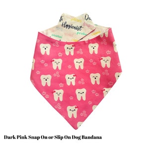 Dental Themed Reversible Snap On or Slip On Cat or Dog Bandana in Light Pink - Blue - Bright Pink