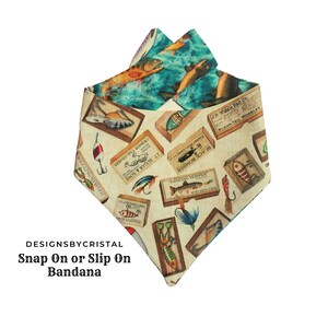 Fishing Themed Reversible Snap On or Slip On Dog Bandana - Fishing Lures Reversible Dog Bandana